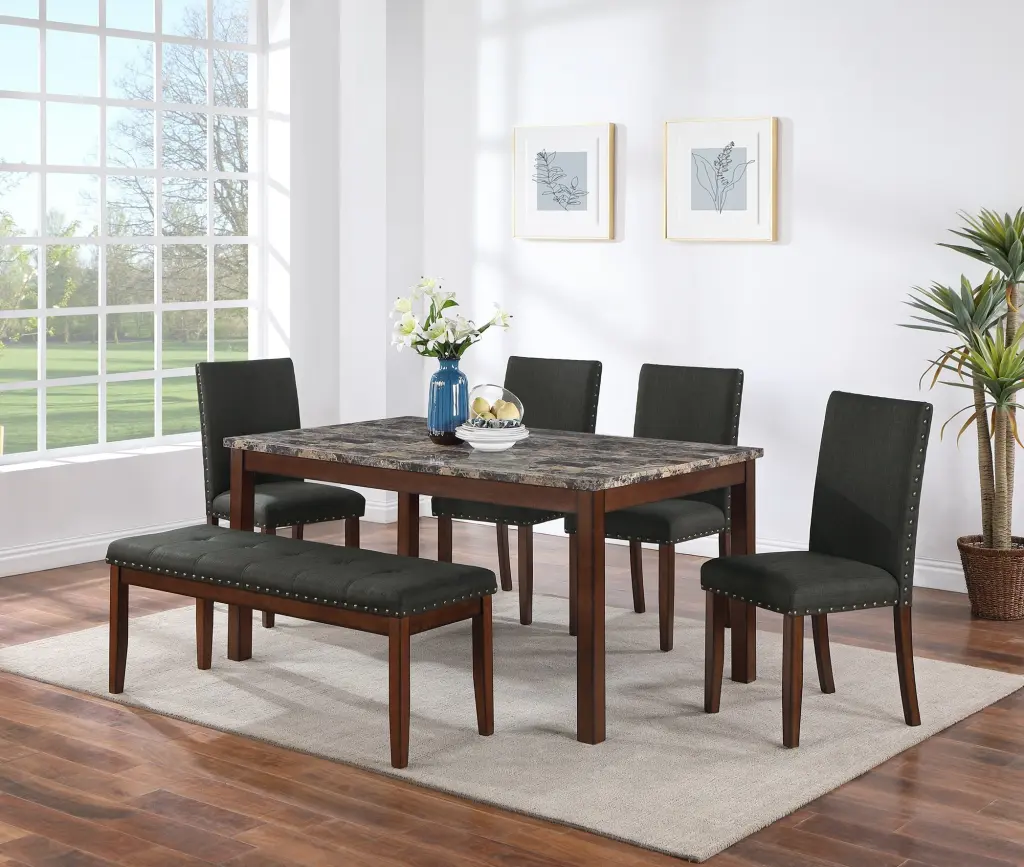Modern Dining Room Furniture 6 Piece Set Table 4 Side Chairs and Bench kanepe