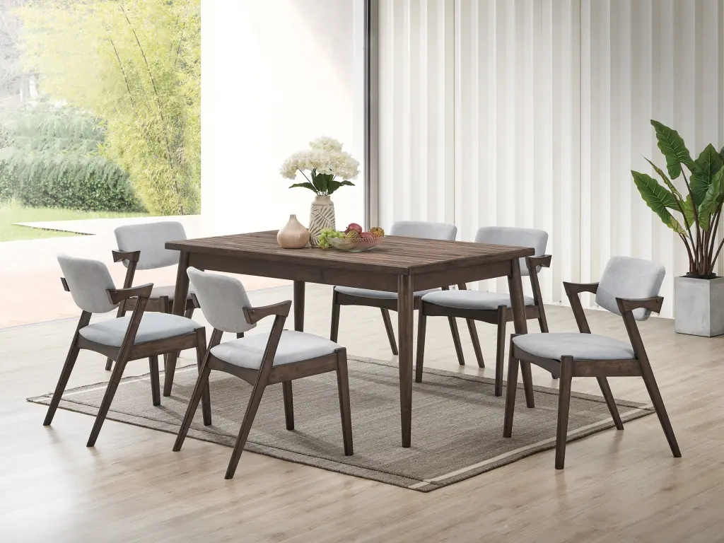 Modern 7 Piece Dining Set Ash Walnut Finish Table 6 Side Chairs Kitchen kanepe