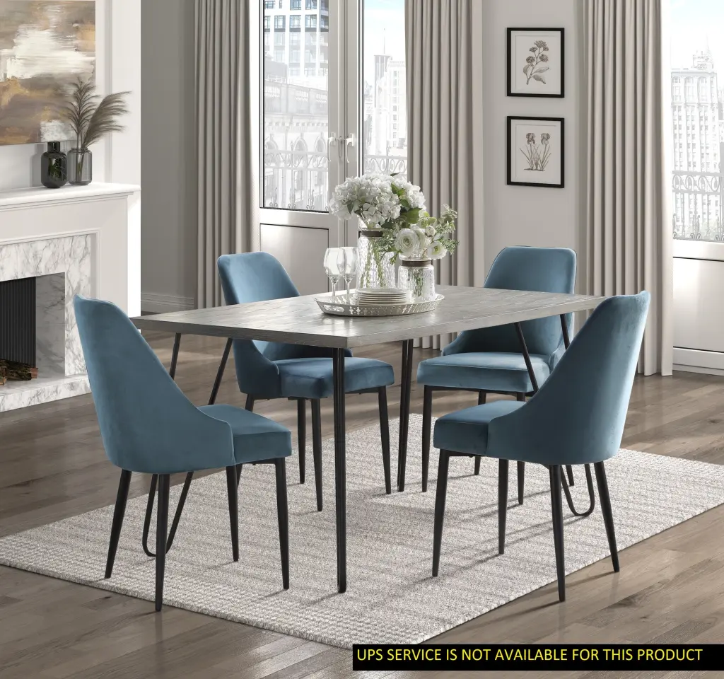 Modern Polished Design 5Pc Dining Set Table And 4 Side Chairs Blue Velvet kanepe