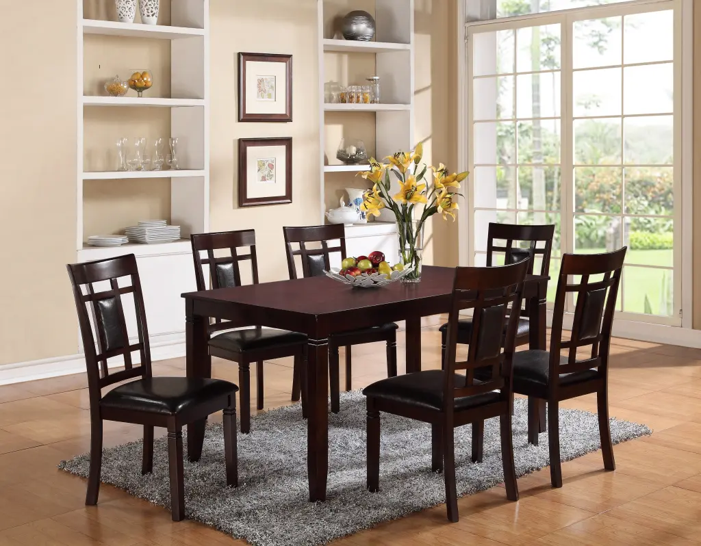 7 Piece Dinette Set Brown Espresso Finish Rectangular Table Faux Hide Chairs kanepe