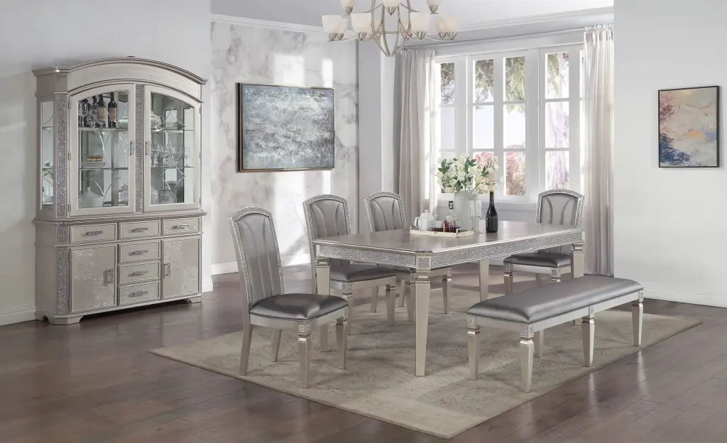 Premium Formal Glam Style 6Pc Dining Set 18 Inch Extendable Leaf Table Upholstered Chairs kanepe