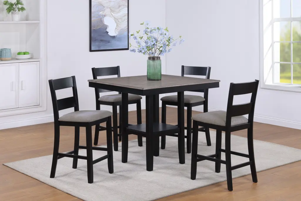 Rustic Farmhouse 5 Piece Counter Height Dining Set Square Wood Top Table kanepe