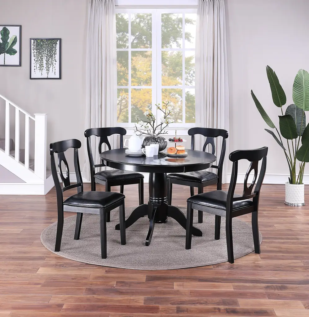 Timeless Design Dining Room 5 Piece Set Round Table 4 Side Chairs and Cushions kanepe