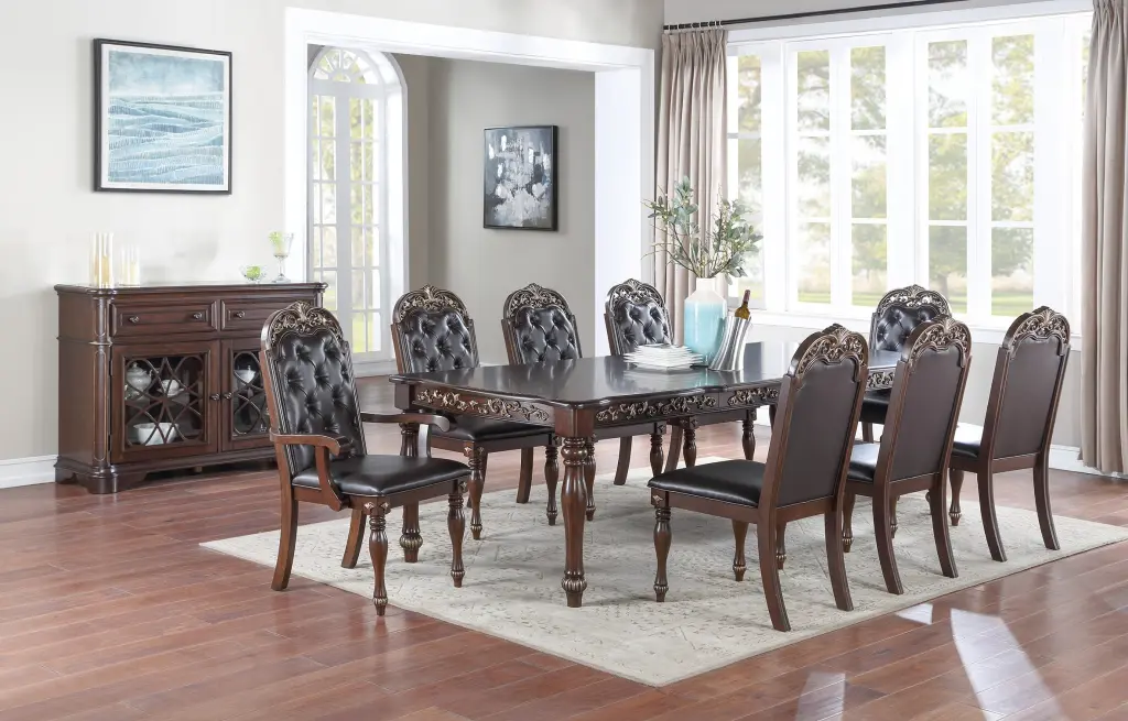 Traditional Brown Finish 9 Piece Dining Set Table and Chairs kanepe