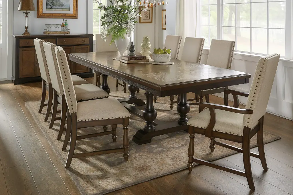 Traditional 9 Piece Dining Set Table Extension Leaf 2 Armchairs 6 Side Chairs kanepe