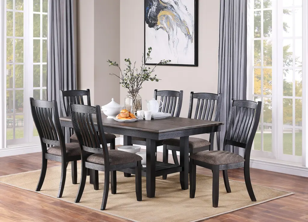 Transitional 7-Piece Dining Room Set Dark Coffee Rubberwood Table Chairs kanepe