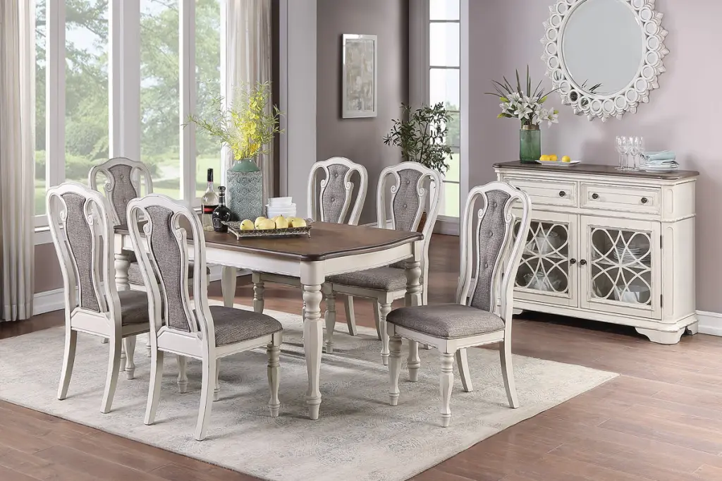 Transitional Style 7 Piece Dining Set - Oak Top Dining Table 6 Side Chairs kanepe