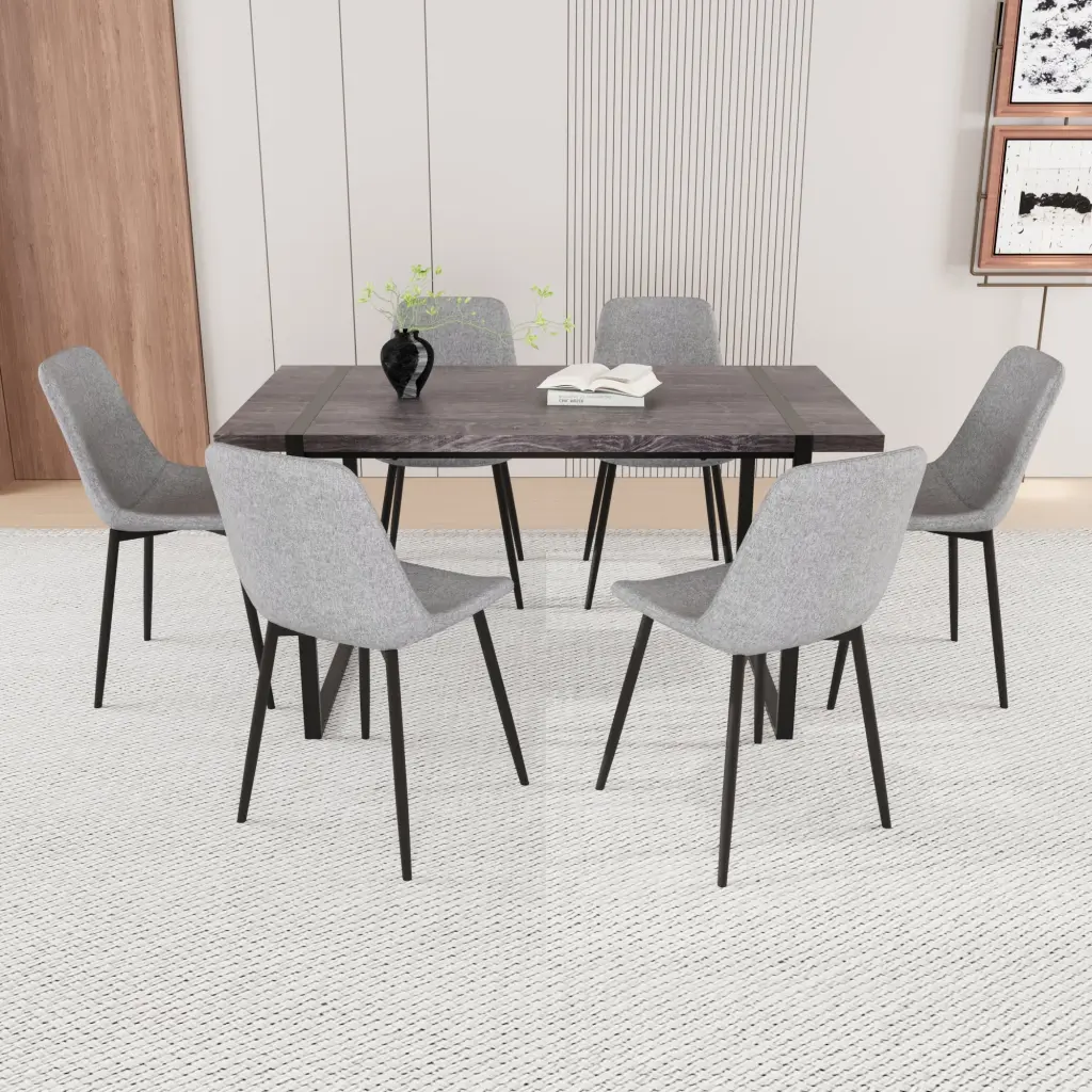 59 Inch MDF Black Dining Table and Modern Chair 8 Piece Set Medieval Style nuoli furniture