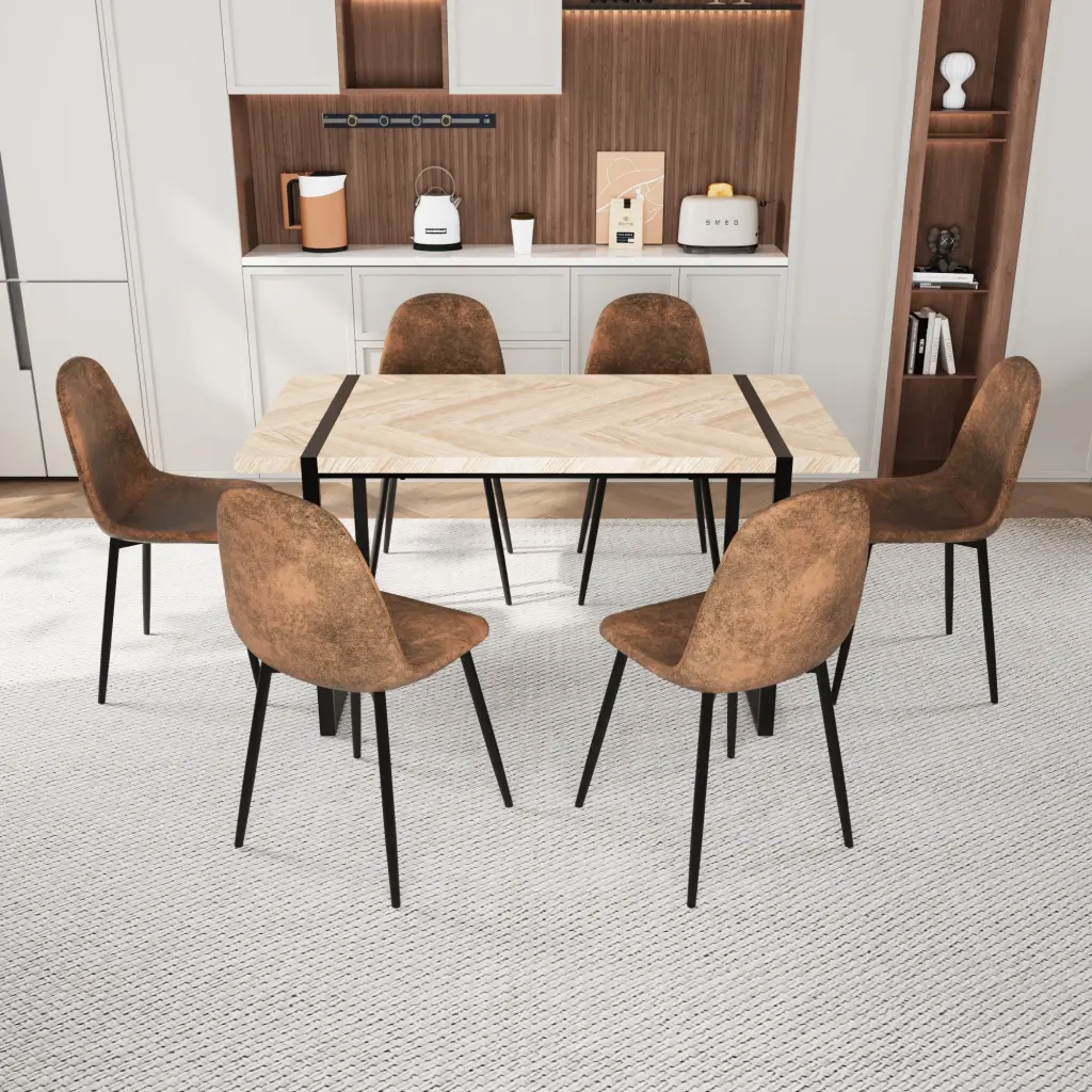 MDF Light Wood Dining Table And Modern Dining Chair Set 8 Pieces nuoli furniture