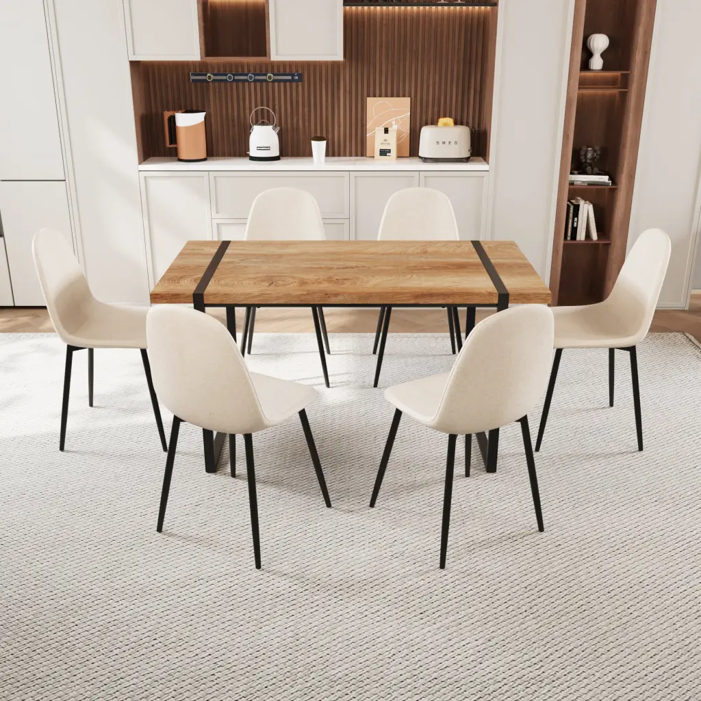 MDF Natural Timber Dining Table and 8 Modern Dining Chairs Set nuoli furniture