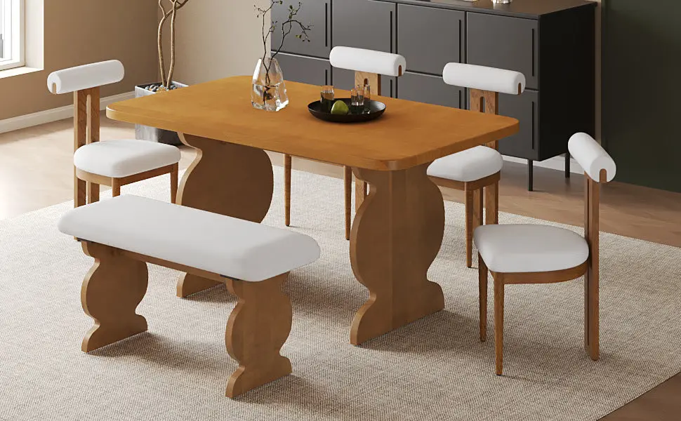 6 Piece Dining Set Mid Century Modern Table Set 6 Persons 4 Chairs rnb