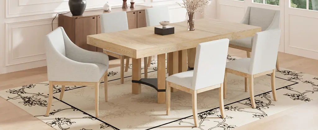 Rustic 7 Piece 76.4 Inch Extendable Dining Table Set 18 Inch Removable Leaf rnb