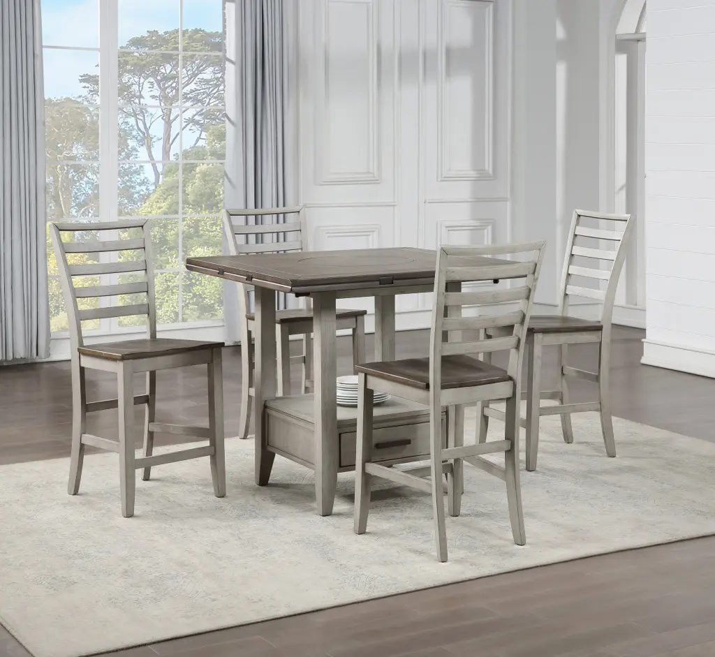 Abacus 5 Piece Dining Set Drop Leaf Counter Height Table Smoke Gray steve silver furniture