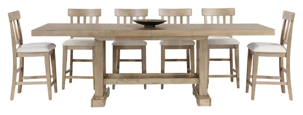 Napa 7 Piece Counter Dining Set Sand Light Brown Wood Furniture steve silver furniture