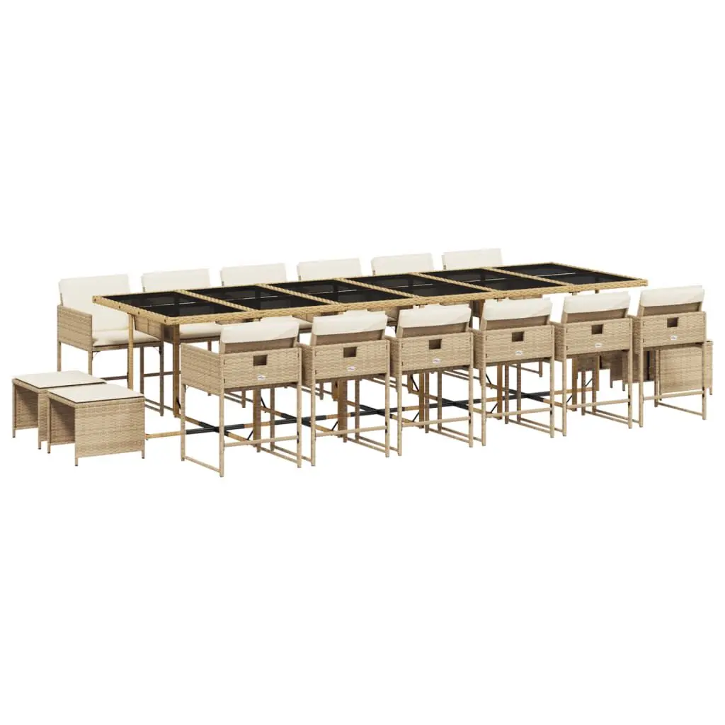 Beige 17 Piece Patio Dining Set Cushions - Poly Rattan