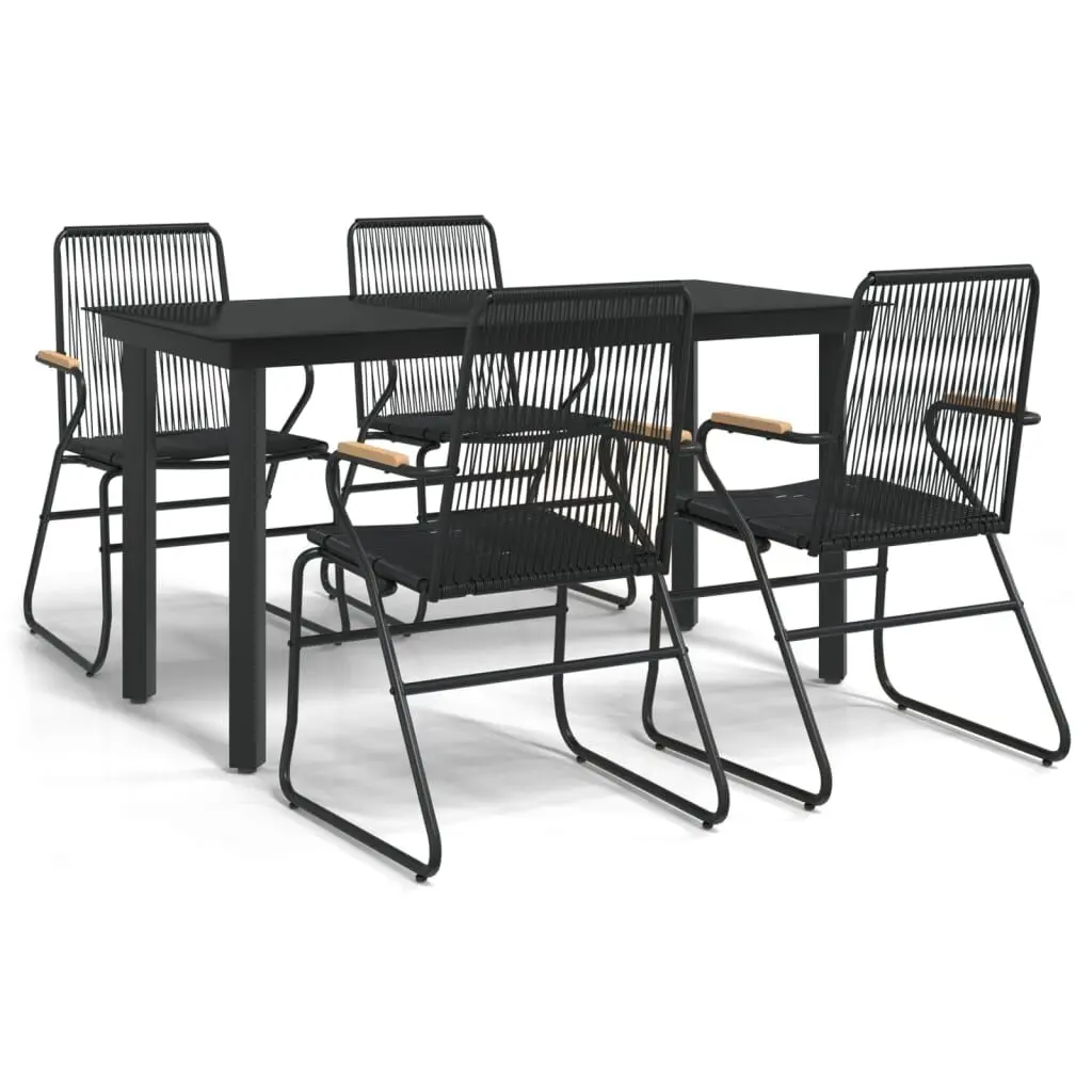 Black 5 Piece Patio Dining Set - PVC Rattan Outdoor Furniture
