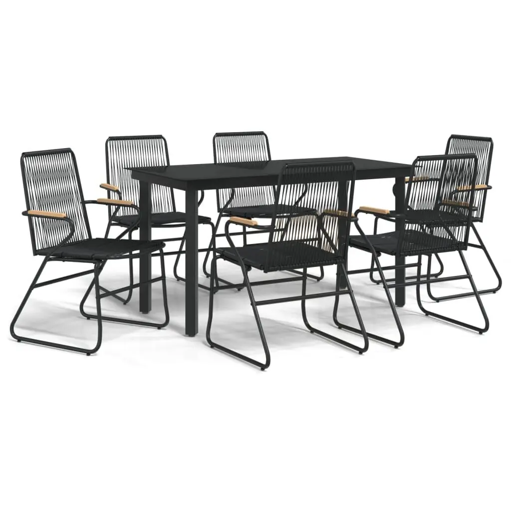 Black 7 Piece Patio Dining Set - PVC Rattan Outdoor Furniture