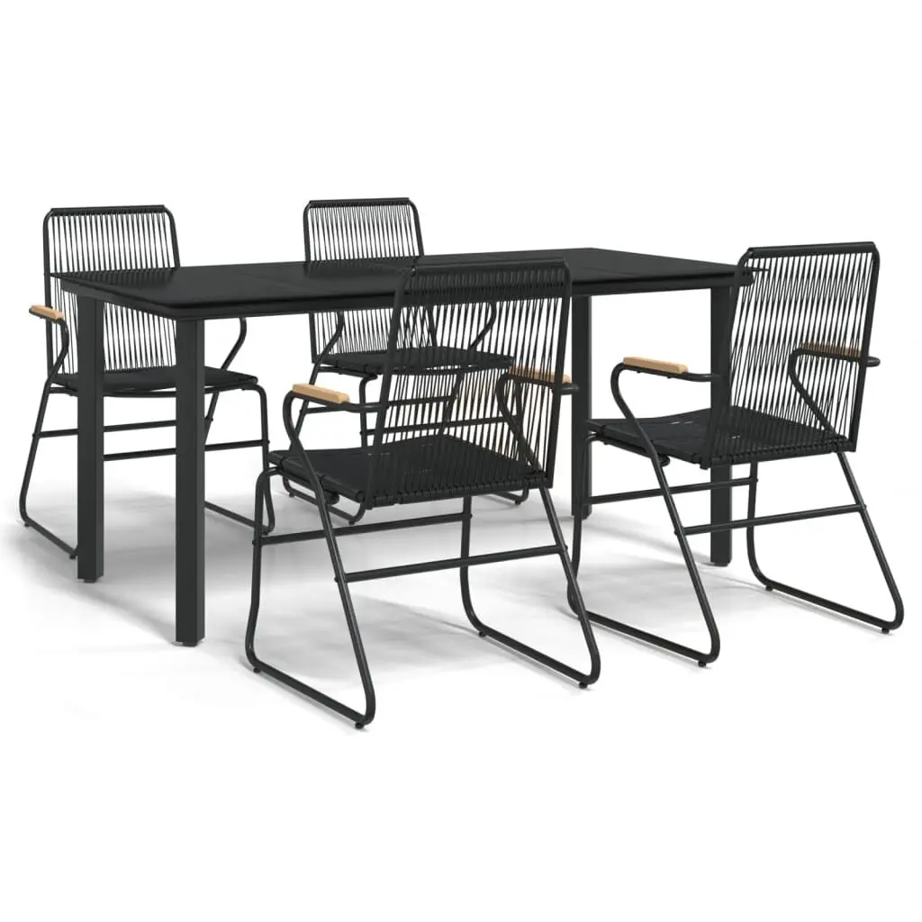 Black 5 Piece Patio Dining Set - PVC Rattan Modern Design