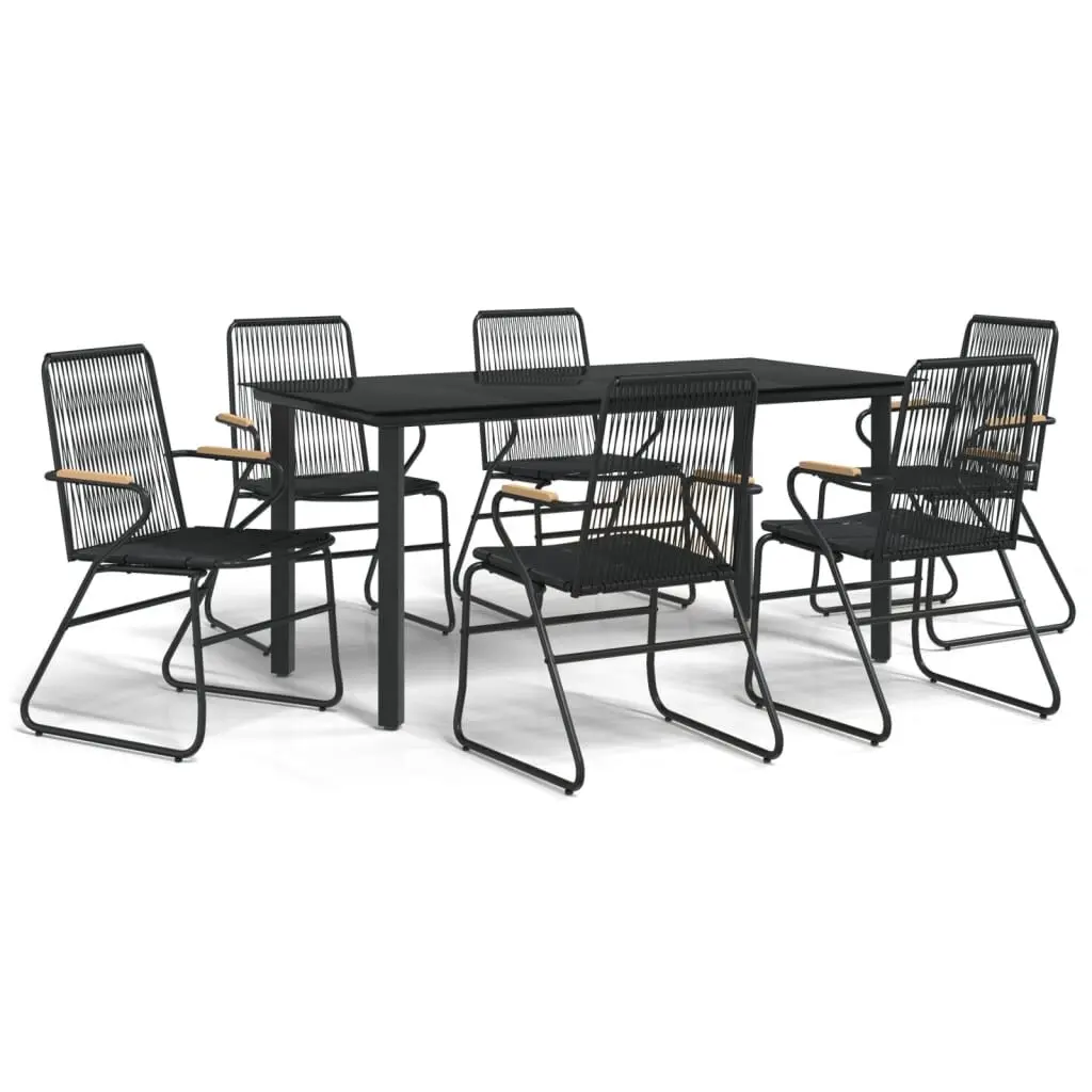 Black 7 Piece Patio Dining Set - PVC Rattan Contemporary