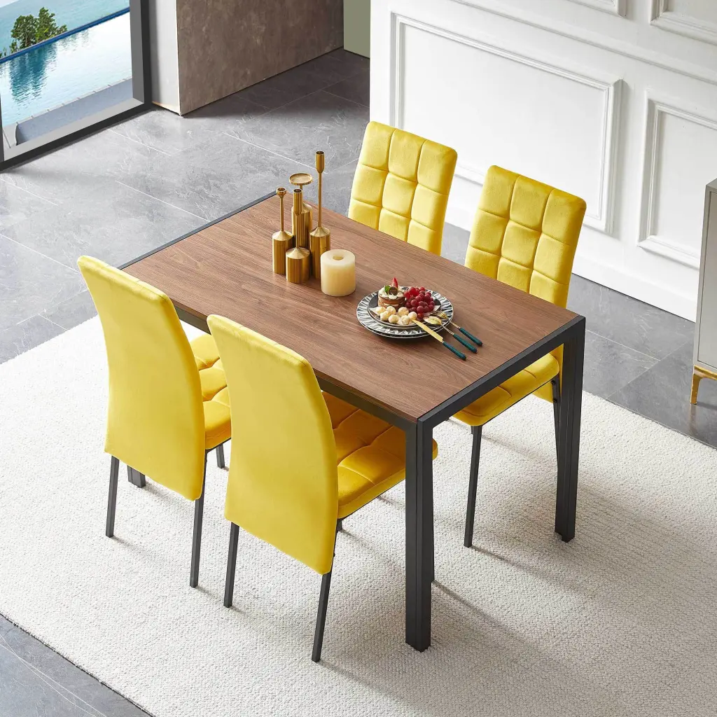 5 Piece Dining Set Yellow Velvet High Back Nordic Dining Chairs bn smart home w1164