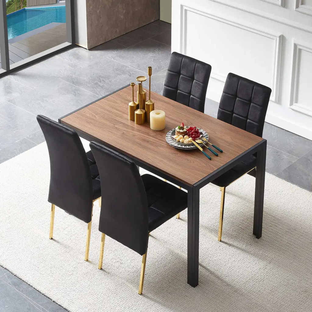 5 Piece Black Velvet Dining Set High Back Golden Legs bn smart home w1516
