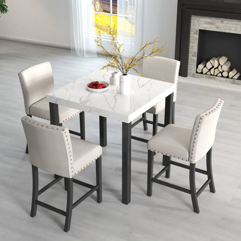 Five Piece Dining Set Imitation Marble Tabletop Restaurant Combination chuangyuan wood industry