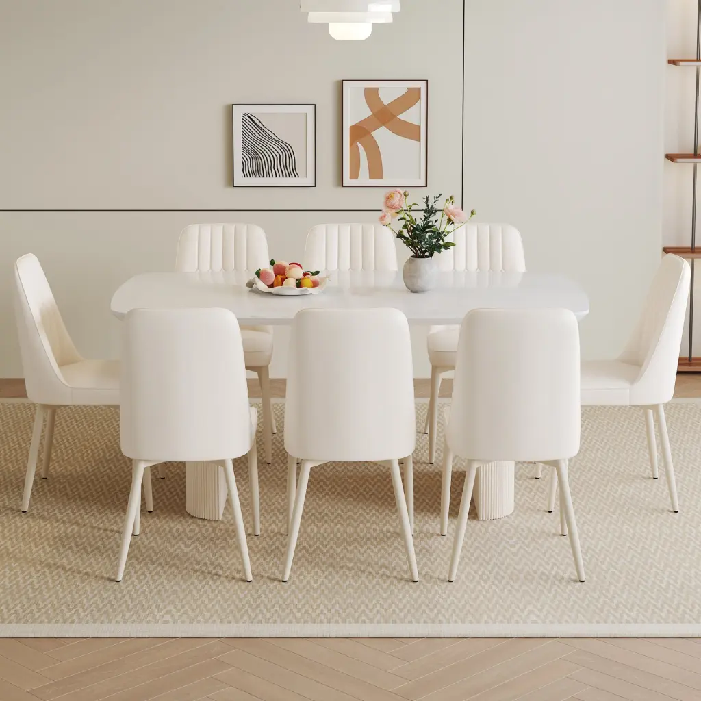 67x35.4 Inch Cream Style MDF White Dining Table Set Chairs droom w-1151