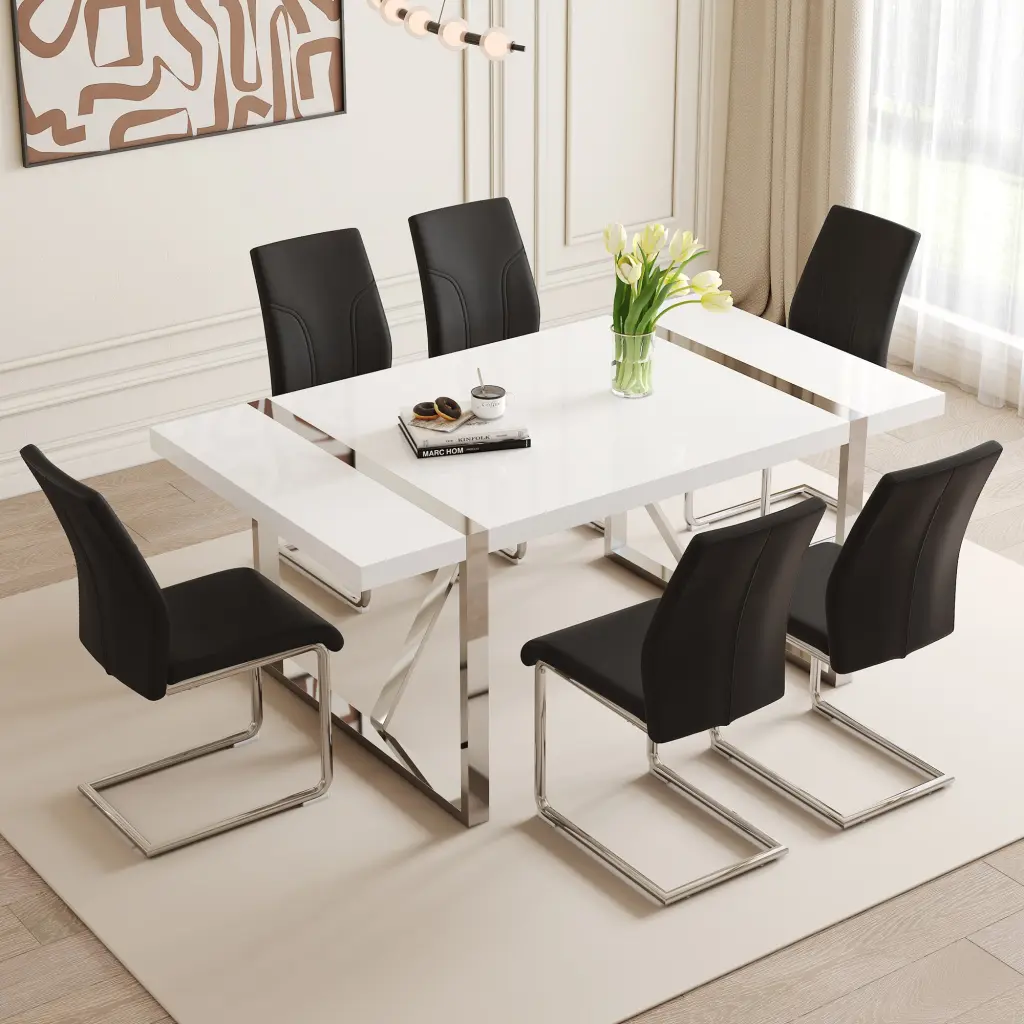 71x39.3 Inch White MDF Painting Dining Table and Chair Set droom w-1151