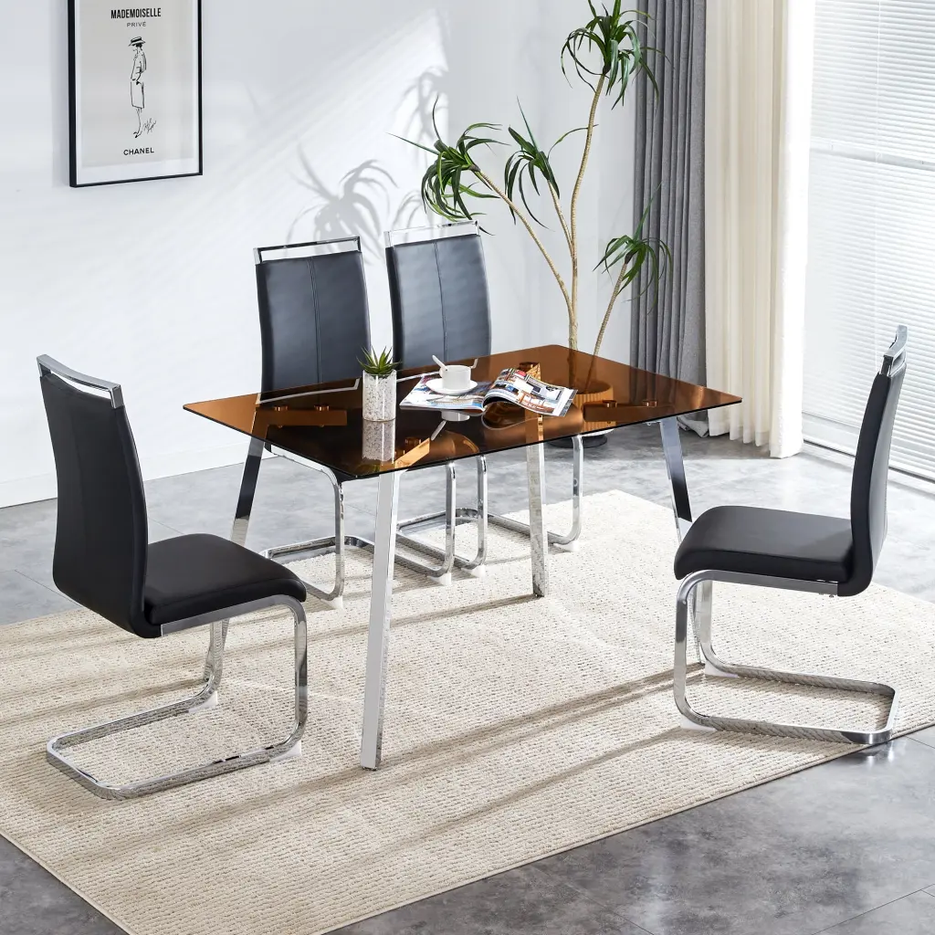 Brown Tempered Crystal Tabletop Dining Set 4 Chairs droom w-1151