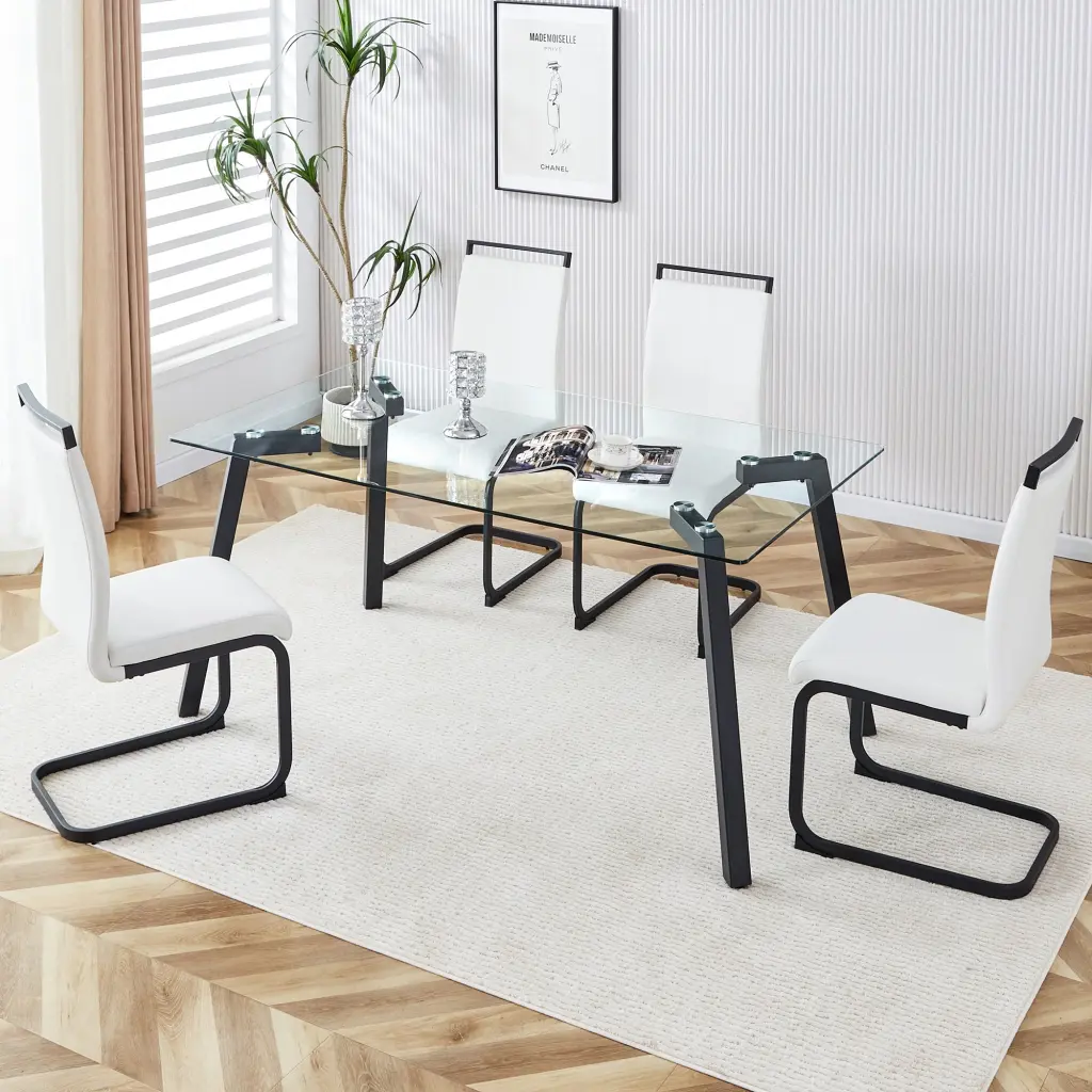 Dining Table And Chair Set Rectangular Glass Top 4 Chairs droom w-1151