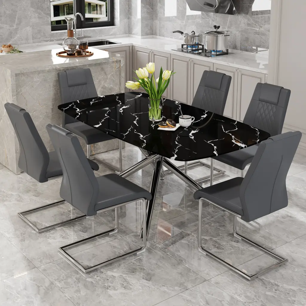 Modern Luxurious Black Stone Table and Chair Set droom w-1151