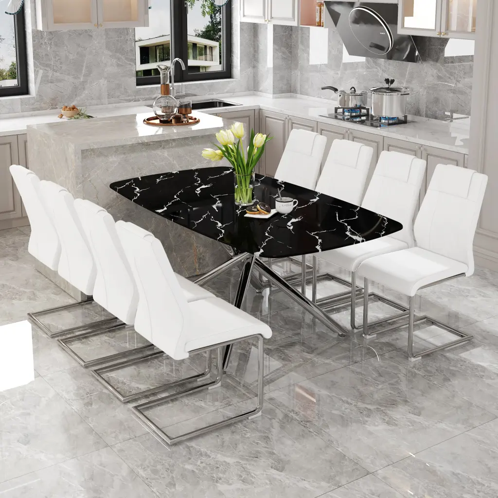 Modern Luxurious Black Stone Table and Chair Set Dining Set droom w-1151