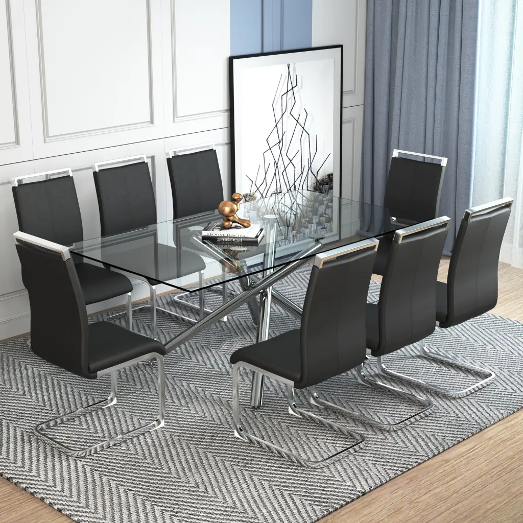 Modern Luxurious Transparent Tempered Crystal Dining Table and Chair Set droom w-1151