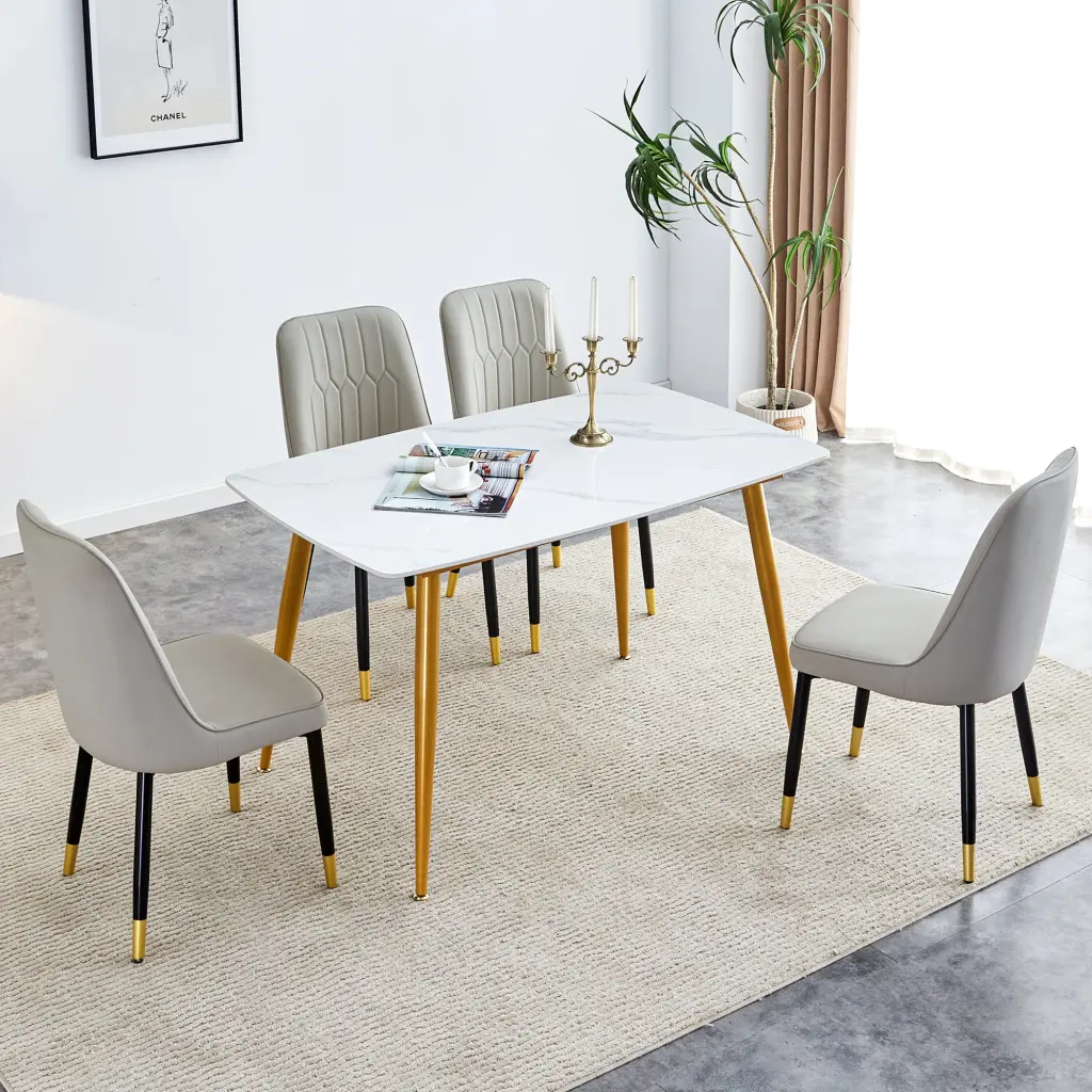 Modern Table And Chair Set White Imitation Stone Pattern droom w-1151