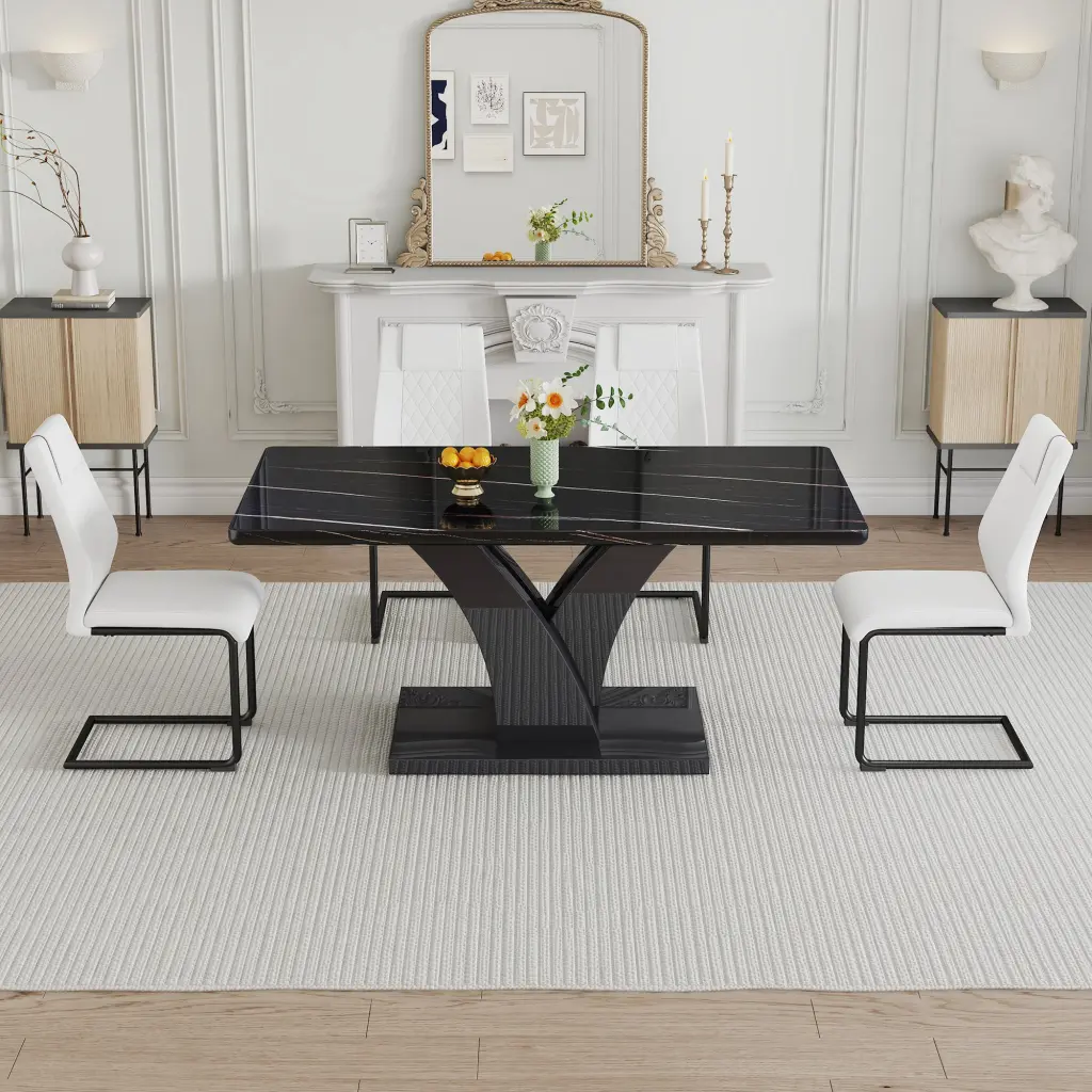 Table And Chair Set Modern Dining Table Black E-reader Top And Black MDF droom w-1151