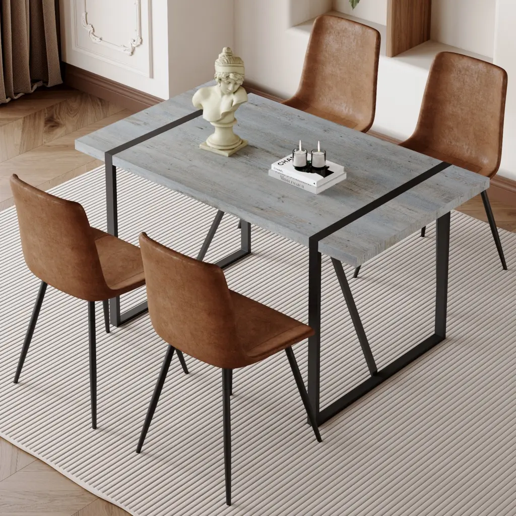 Table And Chair Set Modern Minimalist Grey Stone Textured Mdf Dining droom w-1151
