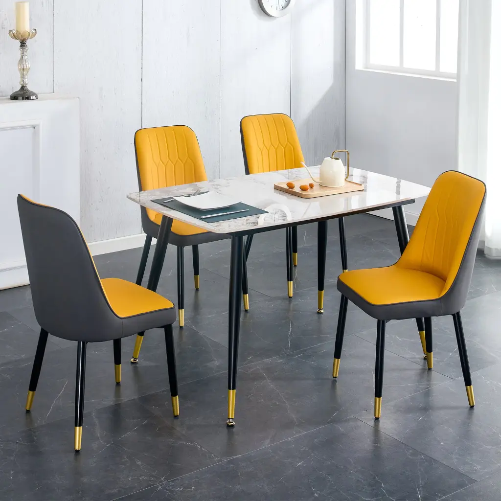 Table And Chair Set Patterned Sintered Stone E-reader Top Black Metal Frame droom w-1151