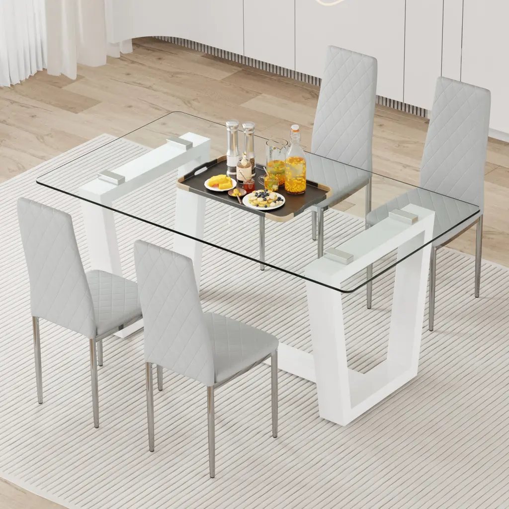 Table And Chair Set Rectangular Dining Table Tempered Glass 4 Chairs droom w-1151