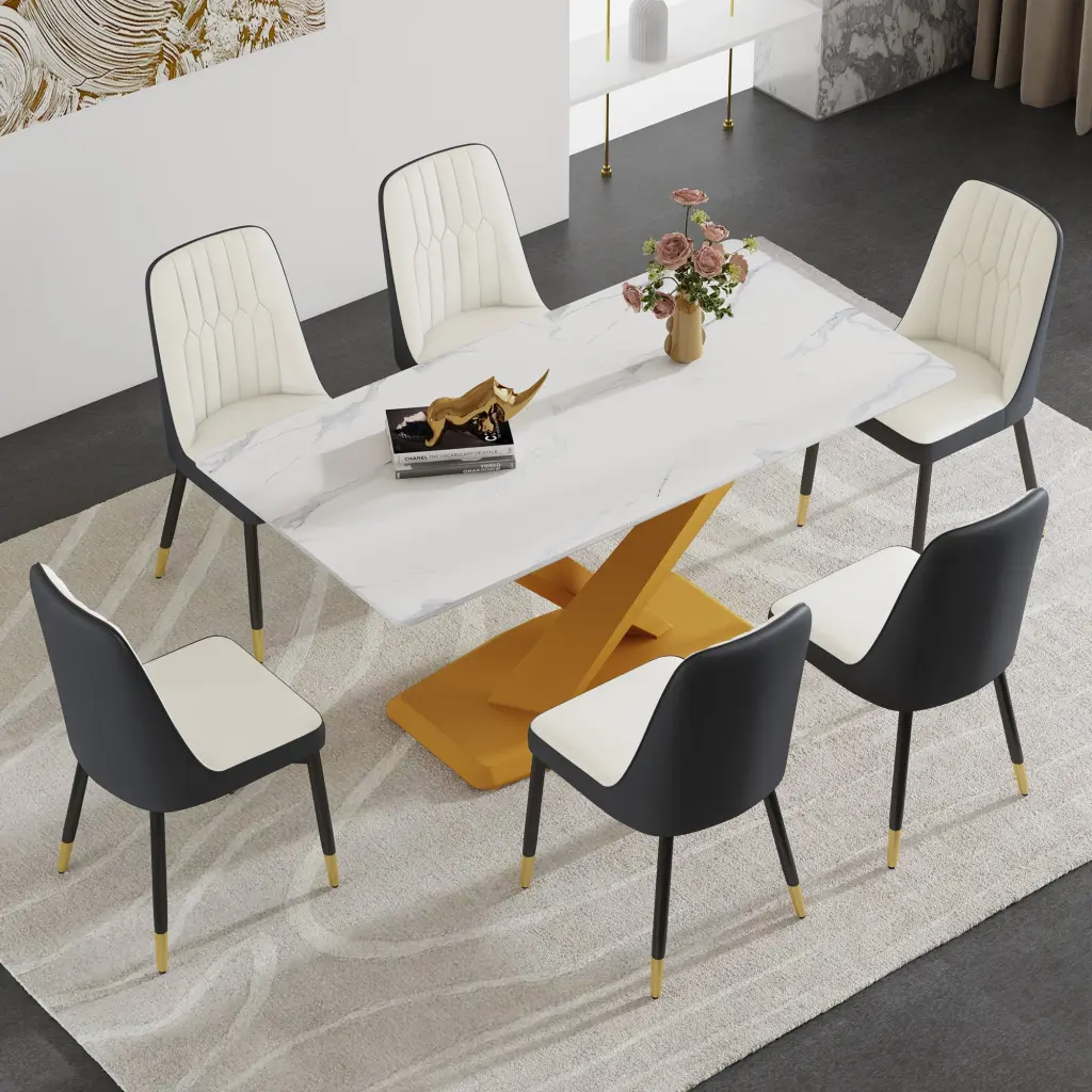 Table And Chair Set Stone Patterned MDF Top And Sturdy Metal Frame droom w-1151