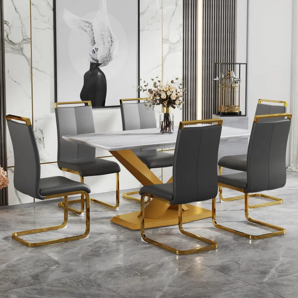 Table And Chair Set Stone Patterned MDF Dining Set droom w-1151
