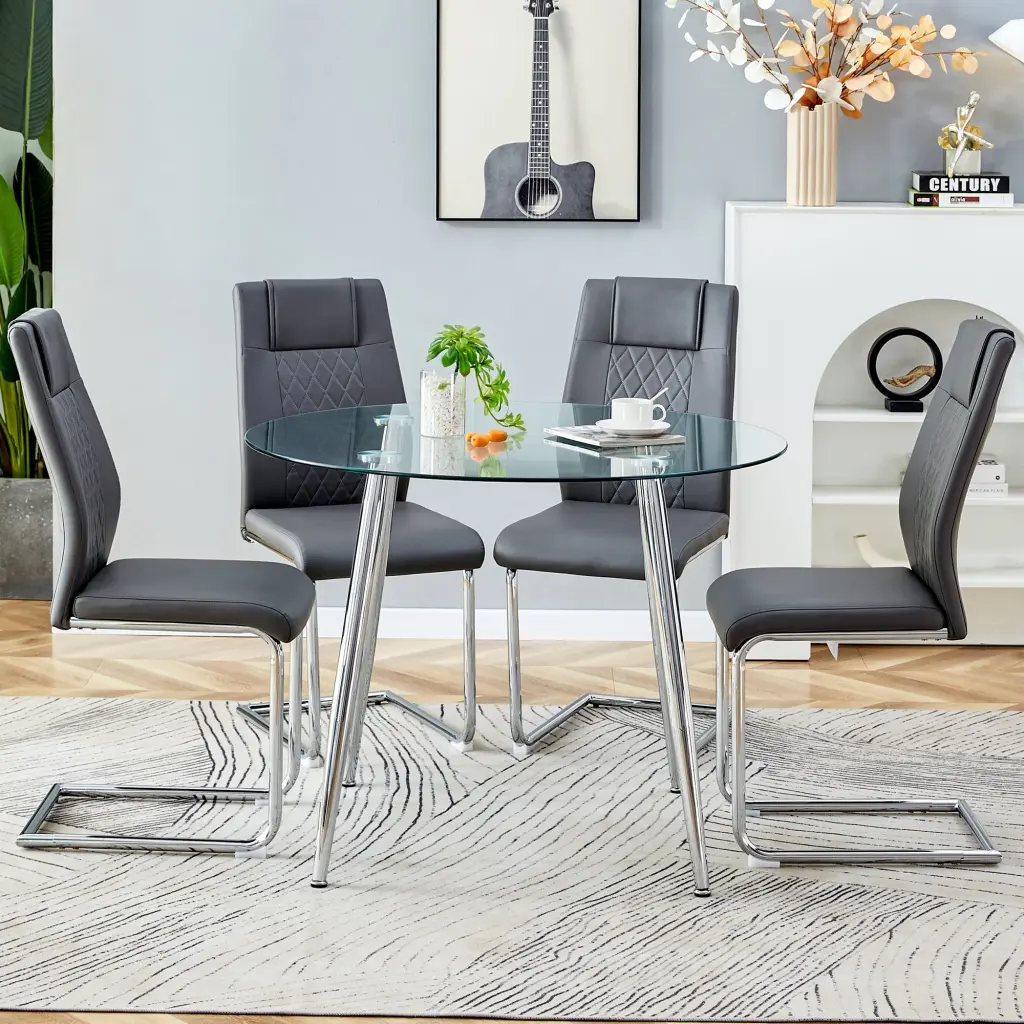 Table And Chair Set 1 Table 4 Gray Chairs Round Dining Table droom w-1151