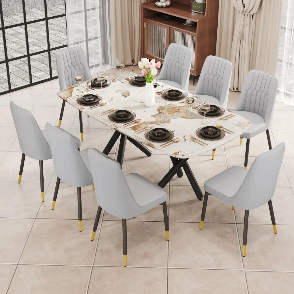1 Table And 8 Chairs Set Rectangular Dining Table 0.39 Inch Top droom w-1151