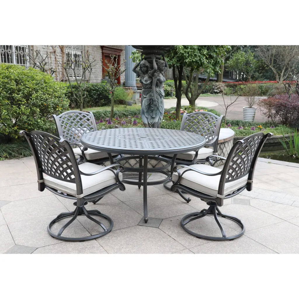 Cast Dessert Night Aluminum 5 Piece Round Dining Set 4 Swivel Rocking Chairs gathercraft