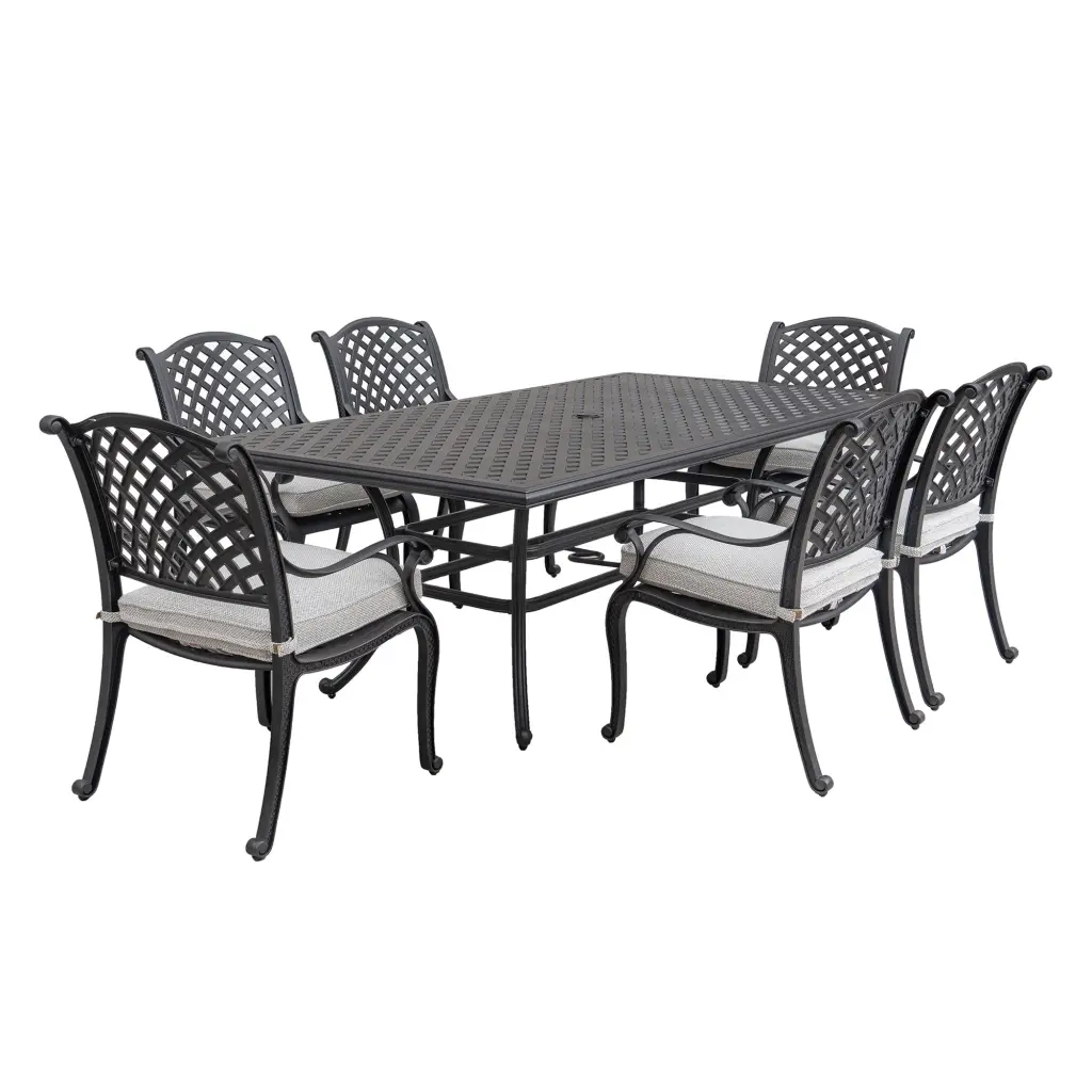 Chic Outdoor 7 Piece Aluminum Dining Set Cushion Sandstorm gathercraft