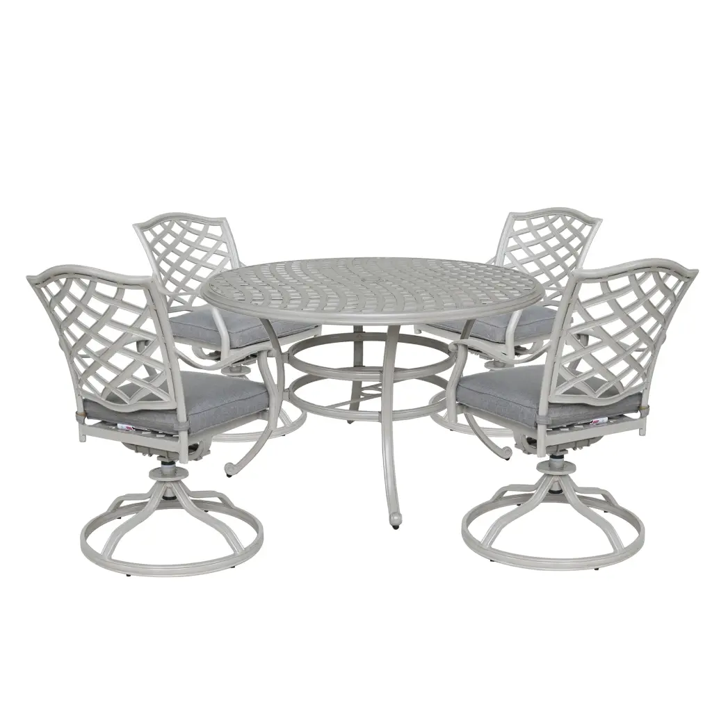 Chic 5 Piece Round Outdoor Dining Set Basalt Wheat Aluminum gathercraft