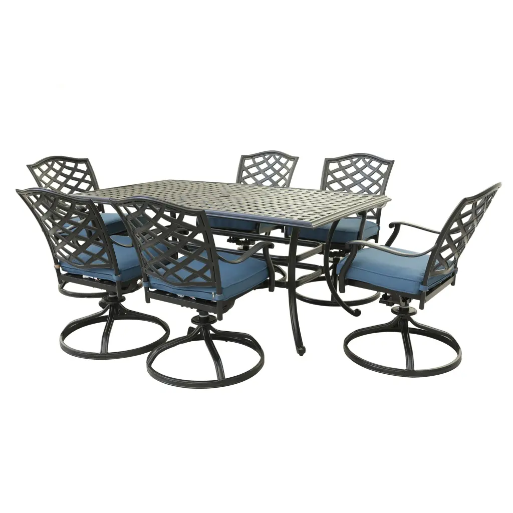 7 Piece Rectangular Dining Set 6 Swivel Rockers Sapphire gathercraft