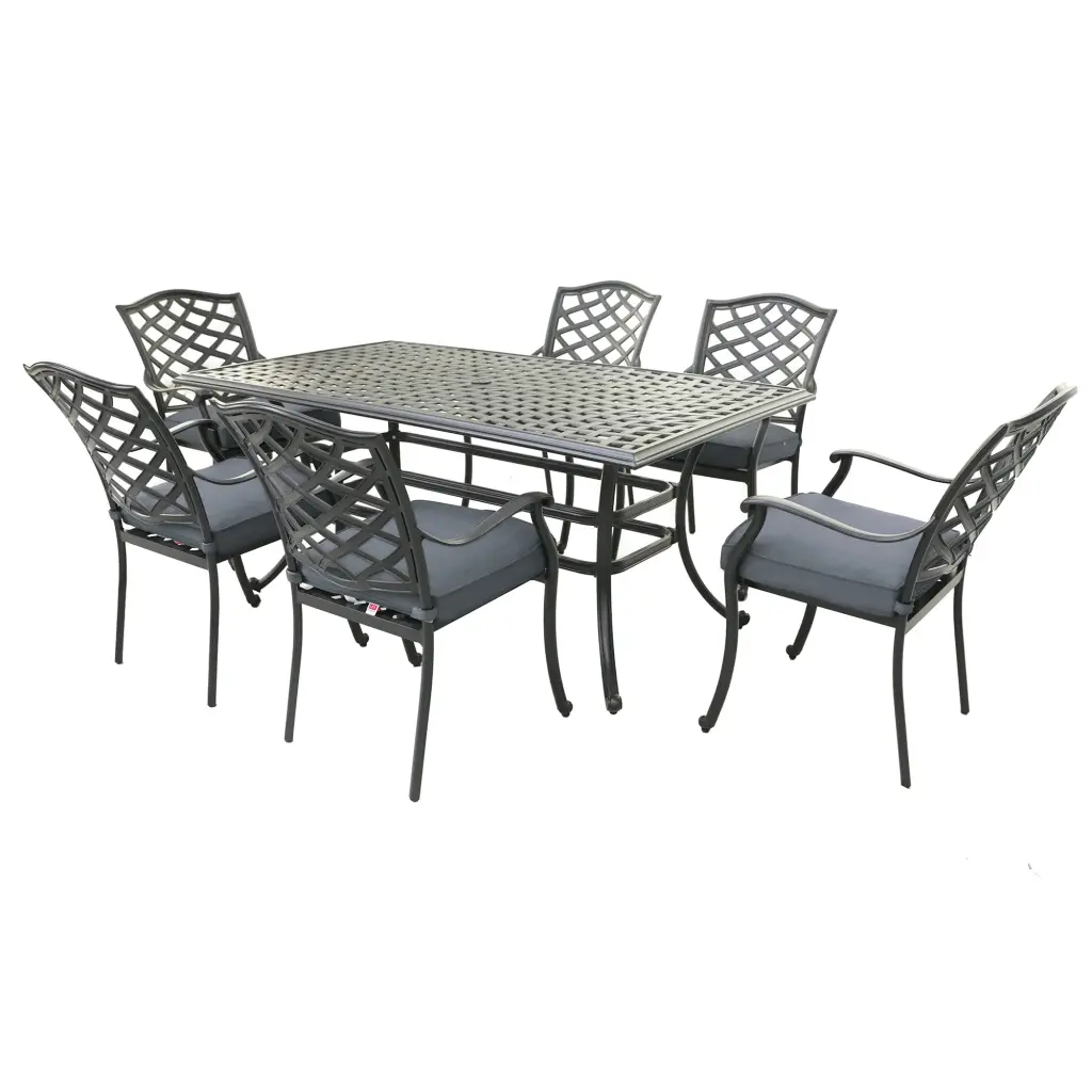 Rectangular 6 Person 68 Inch Long Light Metal Dining Set Sunbrella Cushions gathercraft