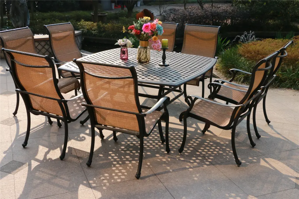 Square 8 Person 63.98 Inch Long Aluminum Dining Set Antique Bronze gathercraft