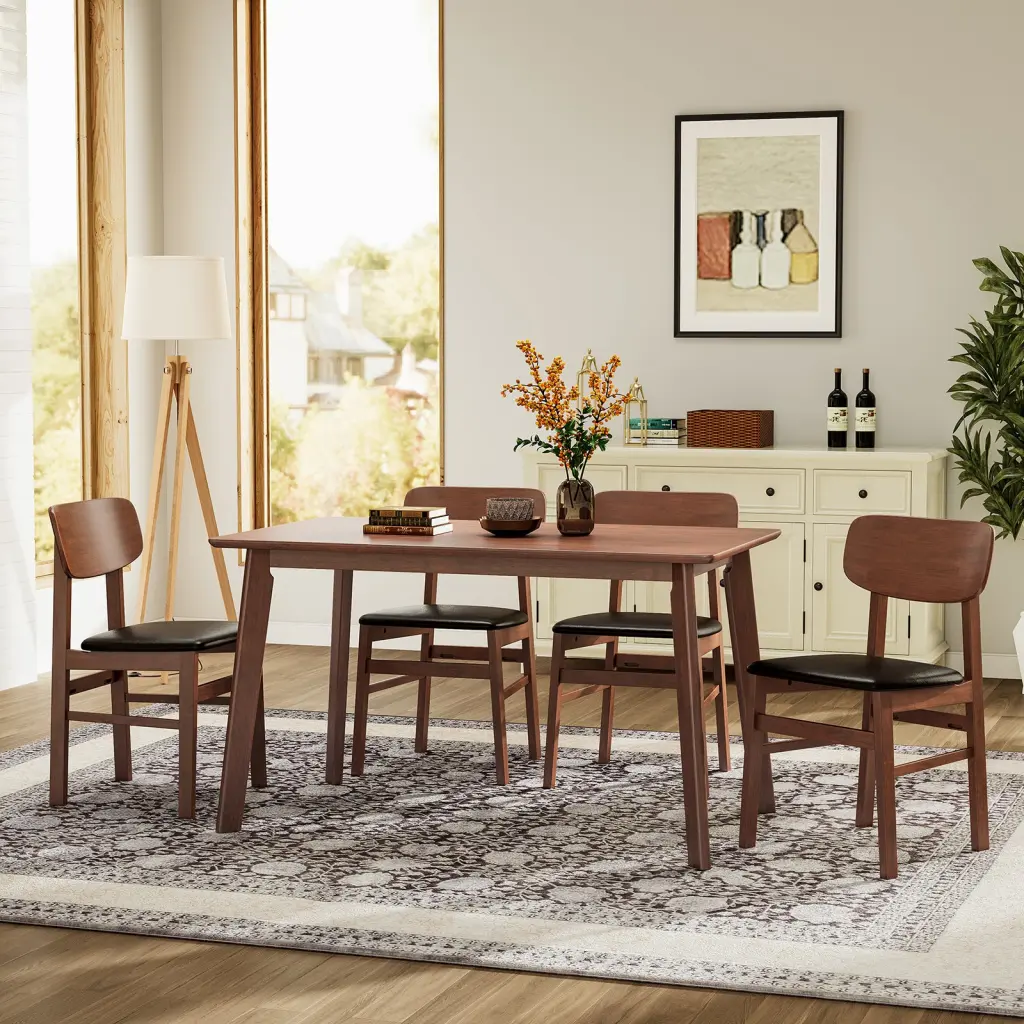 5 Piece Dining Table Set 1 Dining Table and 4 Chairs Rustic Retro Solid Wood golden walnut