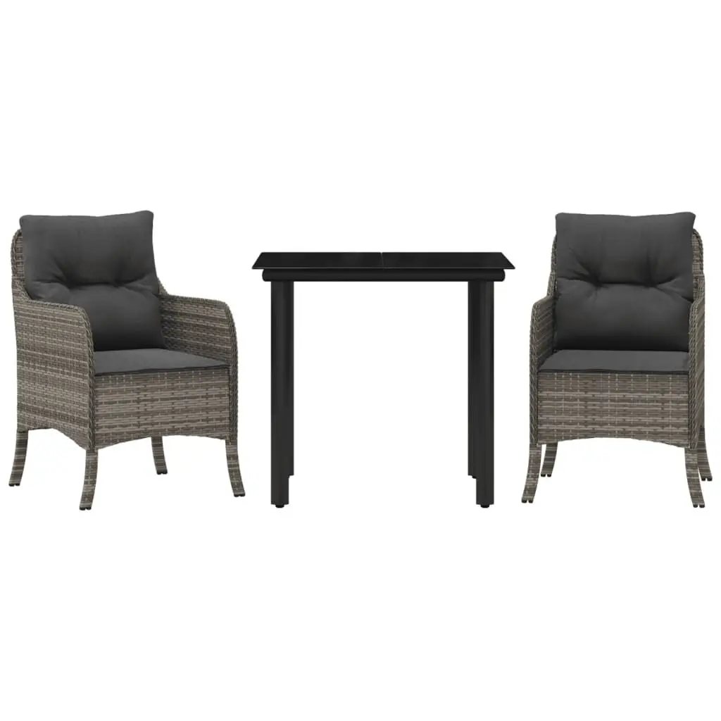Gray Poly Rattan 3 Piece Patio Dining Set Cushions